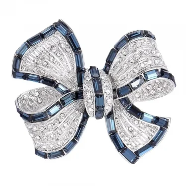 2025 Trendy Crystal OL Vintage Blue Bowknot Brooches for Women Luxury Design Elegant Casual Office Brooch Pins For Girls 1