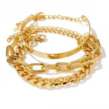 Bohemian Metal Chain Bracelet Set For Women Geometric Gold Color Thick Link Chain Open Bangle Female Fashion Jewelry 5