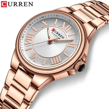 CURREN 9091 Women's Quartz Watch Fashion Simple Elegant Rose Gold Analog Display Steel Strap Wristwatch for Ladies Clock Gift 1