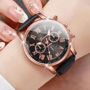 5PCS Women's Watches Fashion Roma Dial Leather Band Quartz Watch Ladies Silicone Band Wristwatch Reloj Mujer（Without Box） 3