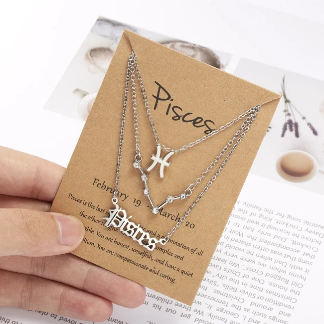 3Pcs/set 12 Zodiac Sign Necklace For Women 12 Constellation Pendant Chain Choker Birthday Jewelry With Cardboard Card 2
