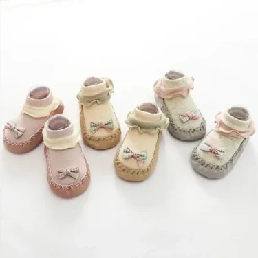 Autumn Winter Models of Newborn Baby Toddler Shoes Socks Cotton Baby Girl Socks Cartoon Bow Non-slip Children Shoes and Socks 3