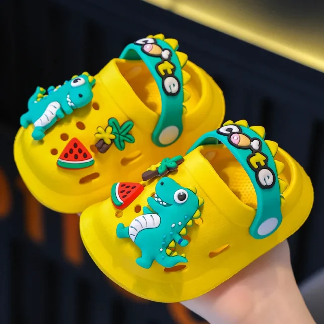 Summer Childrens Slippers Hole Kids Sandals Soft Anti-Skid Cartoon Dinosaur DIY Design Indoor Anti-Slip Boys Girls Beach Shoes 6