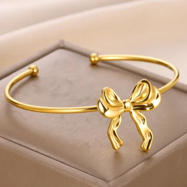 Trendy Bow Tie Cuff Open Bracelet For Women Girls Stainless Steel High Quality Pulseras Gold Color Bangle Jewelry Best Gift 1