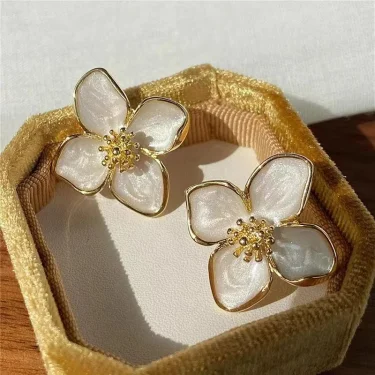 Hibiscus Dropped Glaze Flower Stud Earrings for Women Girl French Ins Vintage 2024 Fashion Korean Wedding Romantic Jewelry Gifts 1