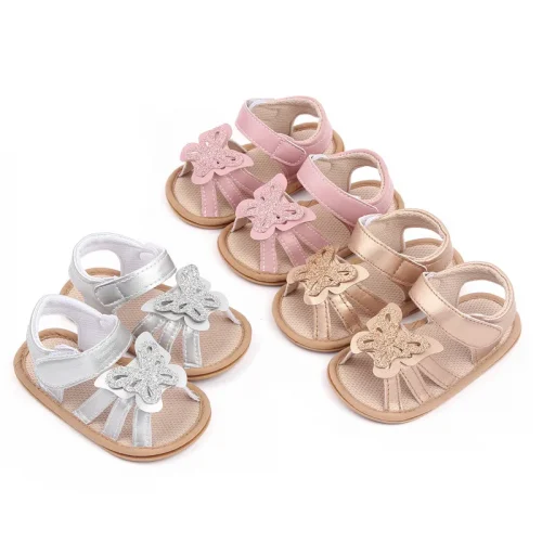 Infant Girl Sandals Toddler Summer Shoes Newborn Bebes Soft Rubber Sole Footwear for 1 Year Cute Solid Bling Butterfly Baby Item 1