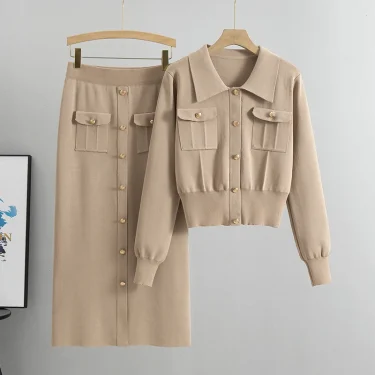 Elegant Office Sweaters Tops+slim High Waist Knitwear Skirts 2 Piece Sets Women New Streetwear Tracksuit Korean Fashion Spring 1