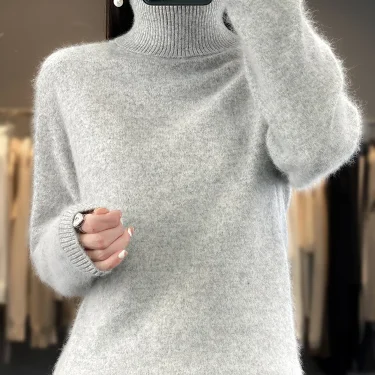 100% Mink Cashmere Women Sweater Basic Bottoming Female Pullover Long Sleeve New Knitwear Tops Turn Down Collar Autumn Winter 2