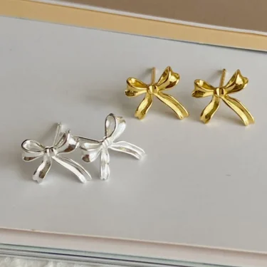BF CLUB 925 Sterling Silver Earrings For Women Trendy Gold Bow Earring Fine Jewelry Prevent Allergy Party Accessories Gift 1