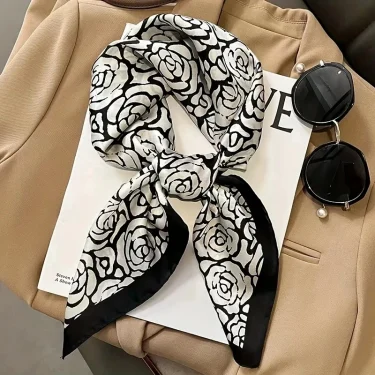 2024 New Floral Silk Square Scarf Women Satin Shawl Wrap Hijab Female Hair Band Wrist Luxury Headkerchief 70*70cm Echarpe 6
