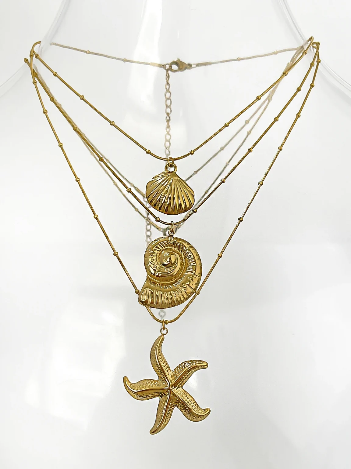 Peri'sbox Minimalist Starfish Stripe Conch Scallop Shaped Pendant Necklace for Women Waterproof Trend Jewelry Summer Beach Party 3