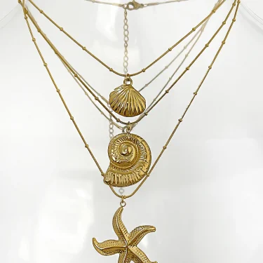 Peri'sbox Minimalist Starfish Stripe Conch Scallop Shaped Pendant Necklace for Women Waterproof Trend Jewelry Summer Beach Party 3