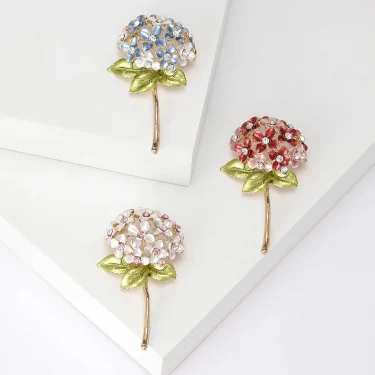 New Enamel Hydrangea Brooches for Women Unisex Rhinestone Flower Pins Event Party Backpack Decoration Clothes Accessories 2