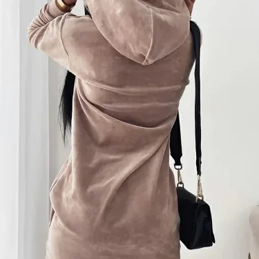 Women Long Sweater Dresses LOVE Print Hooded Loose High Collar Sweatshirts Long Sleeve Pullover Fall Winter Y2K Street Style Top 2