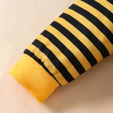 3Pcs Cute Boys Baby Girls Baby Set Long Sleeve Bee Letter Bodysuit Onesies Striped Pants Hat Set Newborn Baby Clothes 0-18Months 6