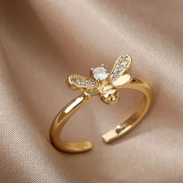 Bee Butterfly Ring For Women Open Adjustable Stainless Steel Cubic Zirconia Moon Heart Finger Ring Elegant Birthday Jewelry 6