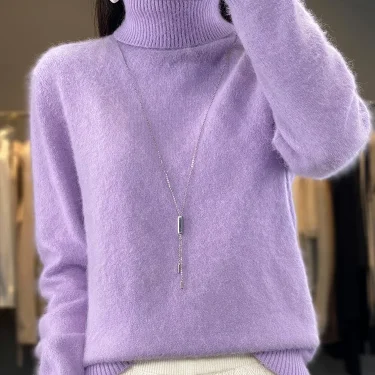 100% Mink Cashmere Women Sweater Basic Bottoming Female Pullover Long Sleeve New Knitwear Tops Turn Down Collar Autumn Winter 6