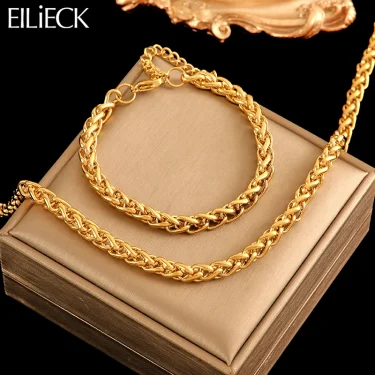 EILIECK 316L Stainless Steel Chains Neckalces Bracelet Jewelry Set For Women Gold Color Metal 18 K Plated Collar Bijoux Gift 1