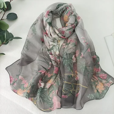Green Grass Women Elegant Chiffon Georgette Bandana Scarf Summer Beach Sunscreen Thin Hijab 2