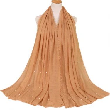 New Plain Crinkled Cotton Muslim Hijab Scarf Women Ladies Scarfs Shawls Head Wrap Pearl Beads Head Scarves Soft Muffler Stole 2