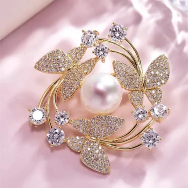 Elegant Women Girls Exquisite Fashion Crystal Pearl Flower Brooches Pins High-end Lady Rhinestone Suit Coat Accessories Jewelry 2