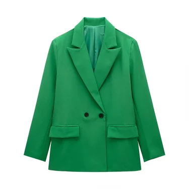 Willshela Women Fashion With Pockets Solid Double Breasted Blazer Vintage Long Sleeves Notched Neck Female Office Lady Outfits 6
