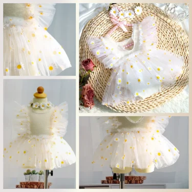 Ylsteed Newborn Girl Photoshoot Outfits Baby Girl Mesh Dress Romper with Headband One Hundred Days Infant Picture Outfits Props 4