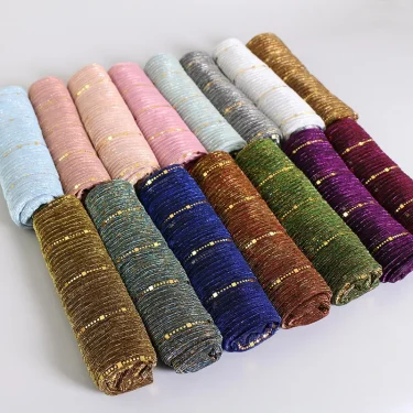 Lurex Glitter Sequin Scarf Muslim Women Hijab Pleated Shimmer Hijab Islamic Headscarf Shiny Shawl Ramandan Eid Bandana headband 2