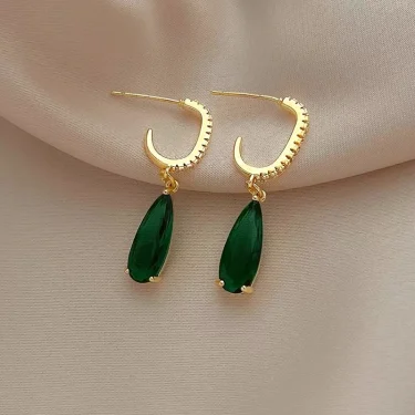 Huitan Pear Green Earrings for Women Temperament Gold Color Ear Hanging Earrings Office Lady's Luxury Trendy Jewelry 2