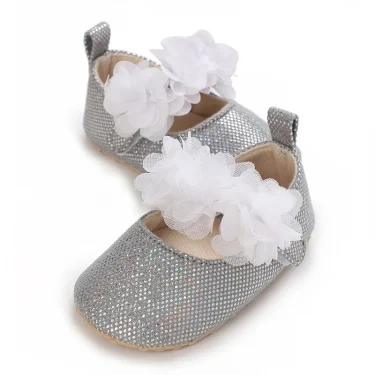 Silver Princess Shoes 0-18M Newborn Casual Shoes Baby Bow Non slip Cloth Bottom Flat Bottom PU Newborn Bow Decoration Mary Janes 4