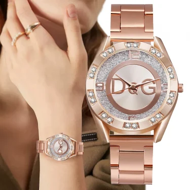Luxury New Brand Women Watch Fashion with Diamonds Crystal Design Quartz Watches Leisure Rose Gold Stainless Steel Strap Clock 1