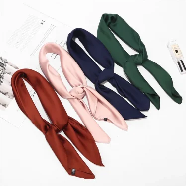 70cm Solid Colors Neckerchief Hijab Scarf For Women Silk Satin Headband Hair Scarves Female Square Shawls Head Scarfs For Ladies 5