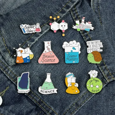 Science Enamel Pins Cartoon Chemistry Experiment Badge Element Molecular Structure Beaker Test Tube Brooches Bag Jewelry Gifts 2