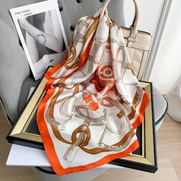 1pcs70cm Ring Pattern Silk Scarf Women's Imitation Silk Fashion Versatile Headwear Bag Accessories Clothing Square Scarf 6