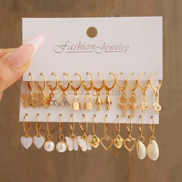 Gold Color Butterfly Love Hoop Earrings Set New Creative Simple Heart Hollow Dangle Earring for Women Fashion Trendy Jewelry 5