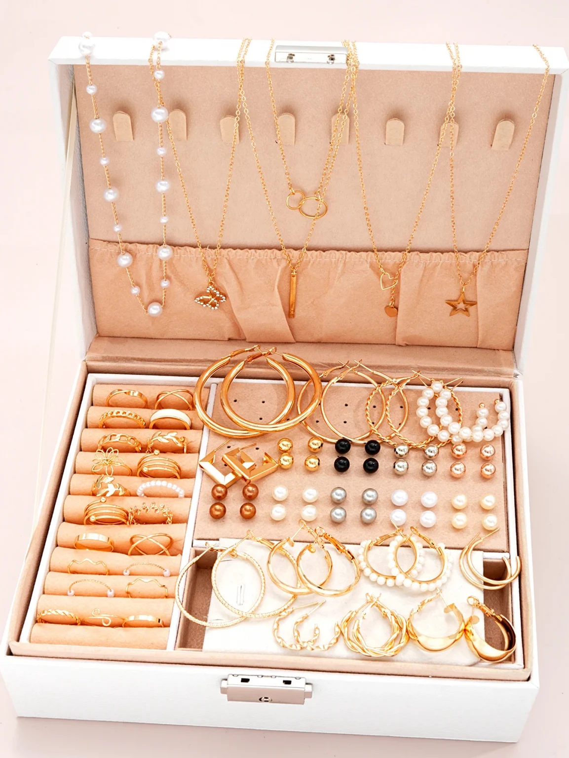 86pcs/Set Elegant Earrings Multi-Layered Necklace Ear Studs Rings 4-In-1 Faux Pearl Jewelry Set For Women Gift (No Box) New 5