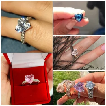 Huitan Luxury Solitaire Women Heart Engagement Rings AAA Pink Cubic Zirconia Proposal Rings For Girlfriend Anniversary Gift 6