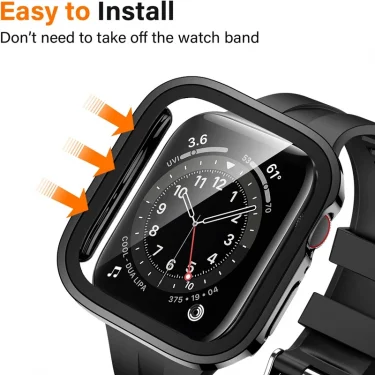 Glass+Case For Apple Watch 42 46mm 45mm 41mm 49mm 44mm 40mm straight edge Screen Protector Cover Case iWatch SE 6 7 8 9 10 Ultra 3