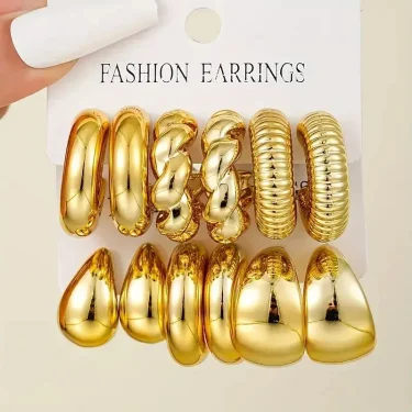 12 Unique and Simple Twisted Metal C-shaped Women's Earring Set, Retro Elegant, Hypoallergenic Earring Jewelry Gift 1
