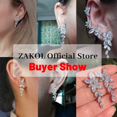 ZAKOL Fashion Leaf Zircon Wedding Earrings for Women White Gold Color Marquise Crystal Bridal Earring Party Jewelry Gift 5