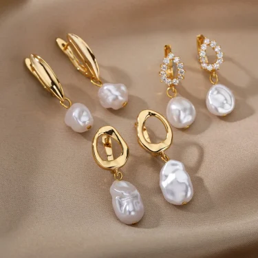 Circle Earrings For Women Vintage Punk Baroque Pearl Earrings Stainless Steel Ear Clip Women Jewelry Imitation Pearl Gift Mujer 1