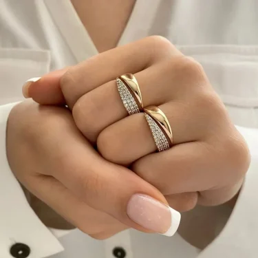 New Stainless Steel 18 K Gold Plated Sun Rings for Women Natural Stone Inlaid in Hollow Metal Texture Ring Trendy Jewelry 1