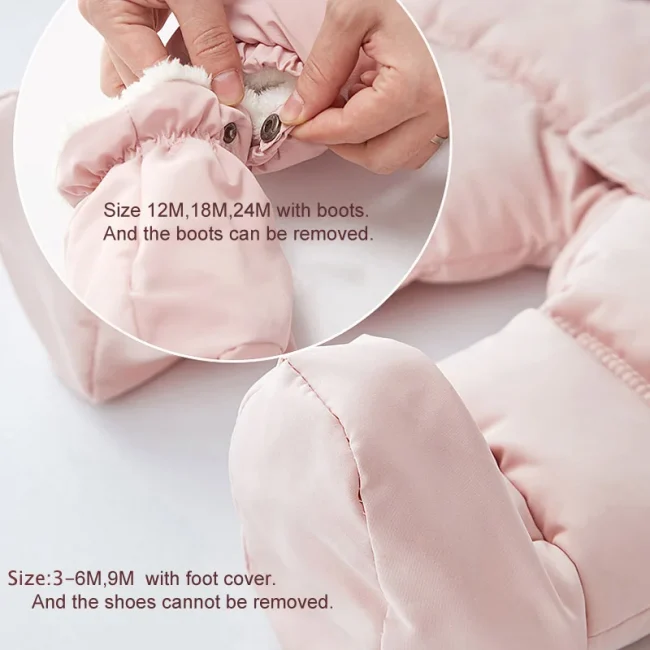 Winter Baby Jumpsuit Thick Warm Infant Hooded Inside Fleece Rompers Newborn Boy Girl Overalls Outerwear Kids Snowsuit 5