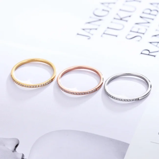 1.5mm Wide Fine workmanship Zircon Ring For Women Top Quality Titanium Steel Gifts for lovers Jewelry Wedding Ring Wholesale 2