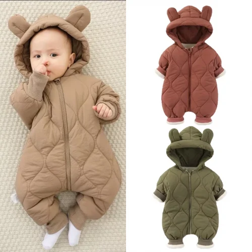 Baby jumpsuit autumn and winter girls pure cotton thickened newborn romper thickened long sleeved boys baby clothes 1