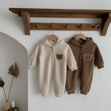 Ready Stock Newborn Baby Clothes Winter Baby Jumpsuit Bear Cute Hooded Baby Bodysuit Warm 0-2 Years Old 4