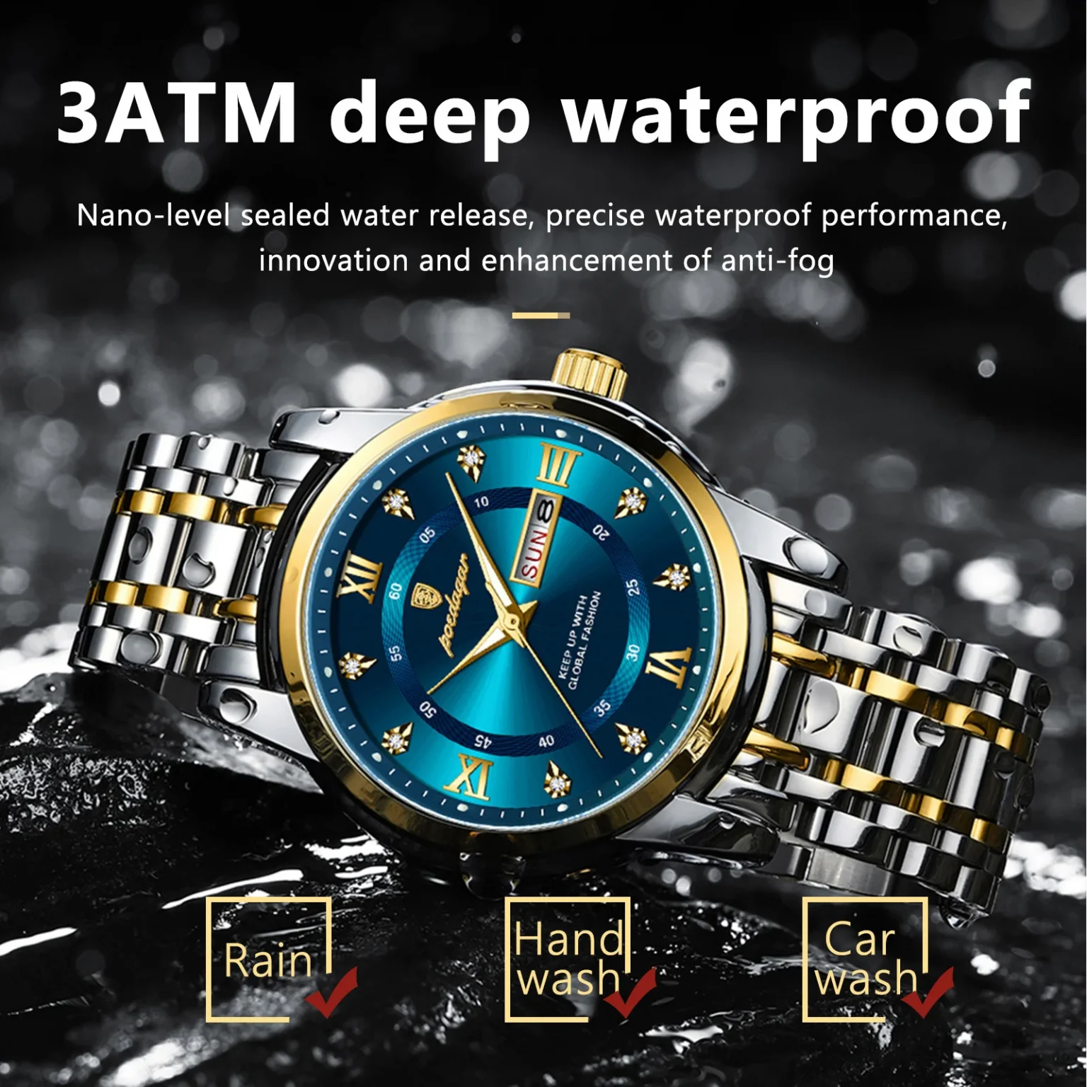 POEDAGAR Luxury Watch for Man Elegant Date Week Waterproof Luminous Men Watch Quartz Stainless Steel Sports Men's Watches reloj 2