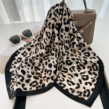 70cm Square Luxury Leopard Print Silk Scarf Ladies Headband Small Hair Scarves Band Female Handkerchief Bandana Foulard 3