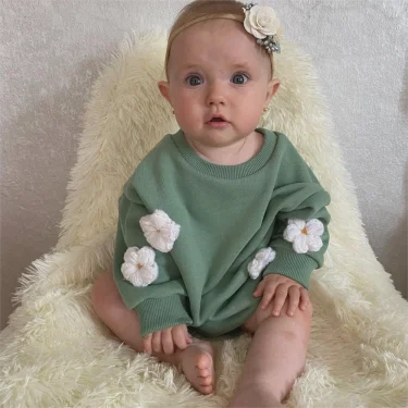 Spring Baby Clothes Flowers Sweatshirt Romper Baby Girl Boys Long Sleeve Bodysuit Clothes Newborn 0-12 Months 24M Jumpsuit 4