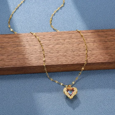Top Luxury Colorful Crystal Ocean Heart Pendant Necklace For Women Trendy 316L Stainless Steel Jewelry Female Wedding Neck Chain 3